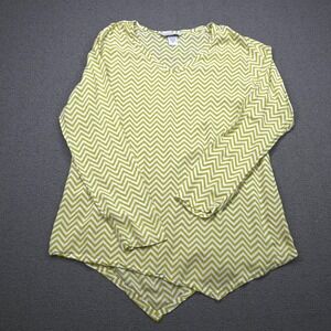 Nomadic Traders Womens Lime Green White Chevron V-Neck Handkerchief Hem Top M